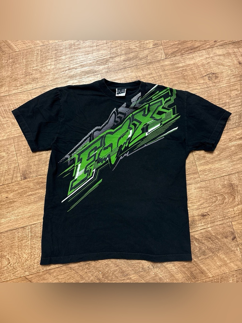 Vintage y2k Fox Black Tee with Neon Green Graphic - Men’s Short Sleeve Large